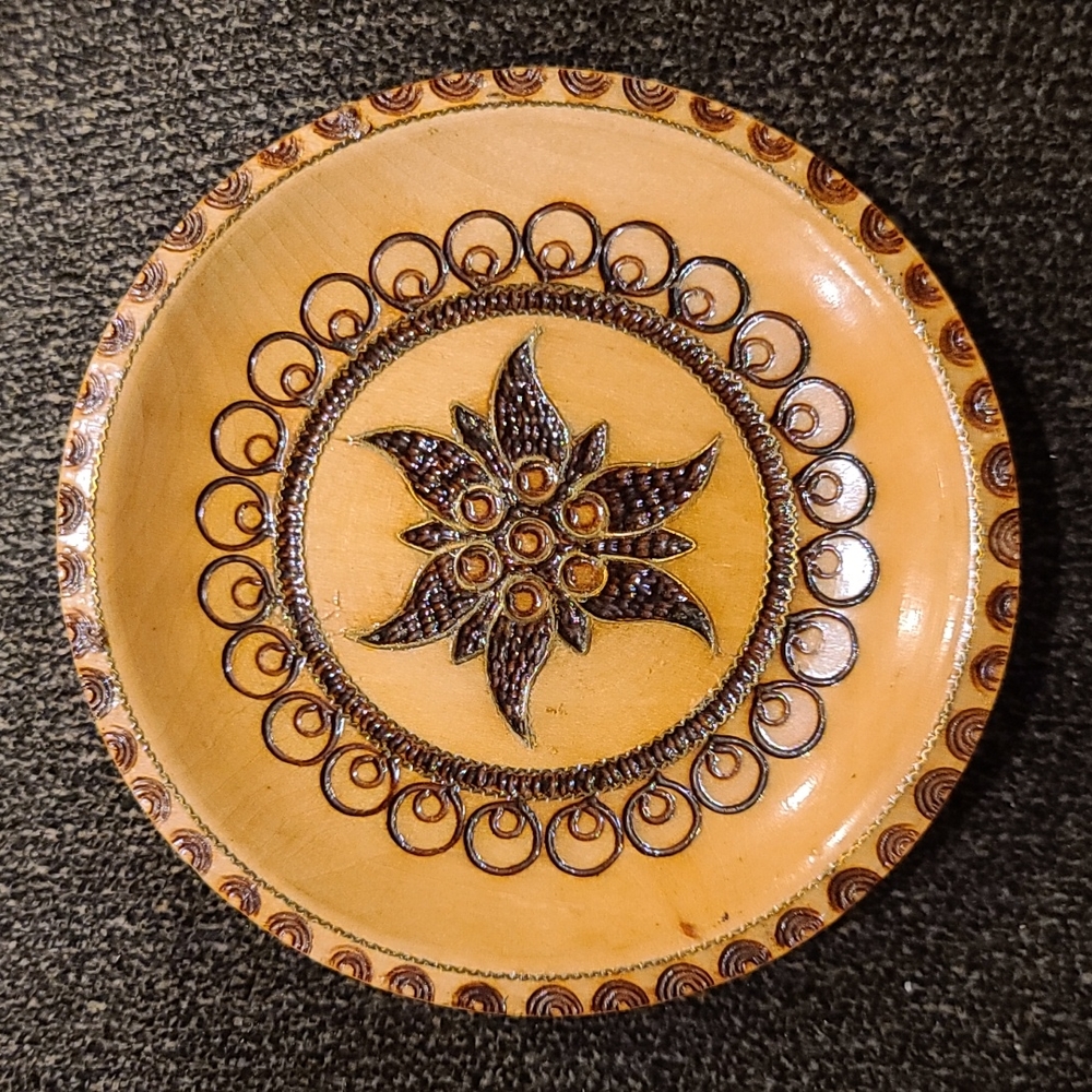 Vintage handmade Polish decorative wooden plate